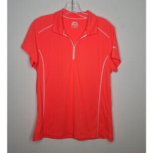 Slazenger orange short sleeve polo shirt w zip up front and white accents- large